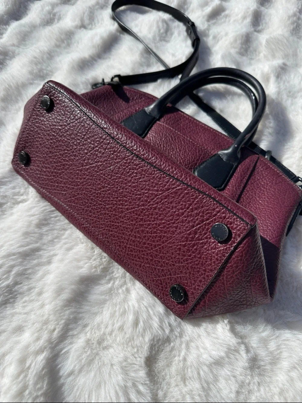 Michael Kors Campbell satchel pebbled burgandy crossbody black trim - Picture 7 of 14